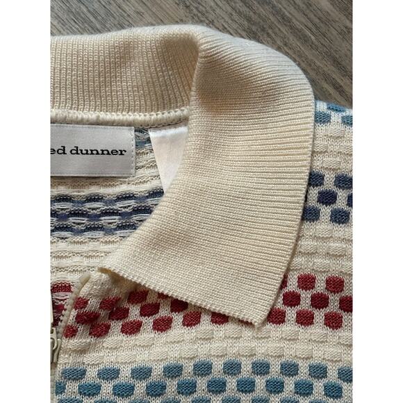 Vtg Textured Polo Striped Red Blue 90s 1/4 Zip Medium Alfred Dunner - Picture 6 of 8